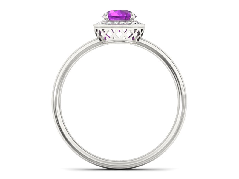 Złoty pierścionek z ametystem i diamentami - p16200bat — zdjęcie 2