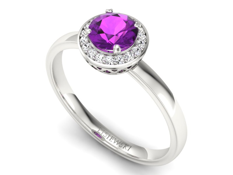 Złoty pierścionek z ametystem i diamentami - p16200bat — zdjęcie 3