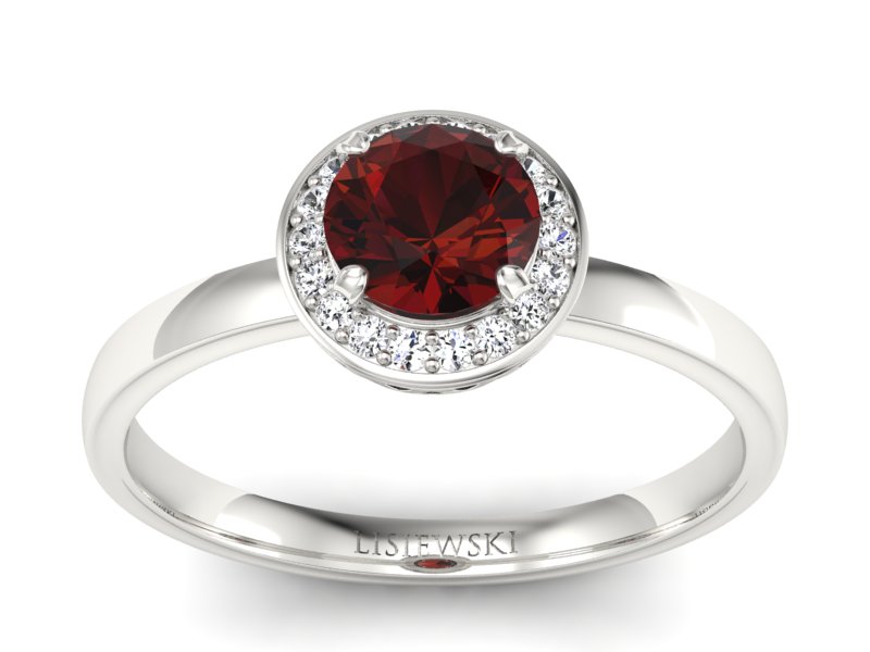 Pierścionek z granatem i brylantami białe złoto - p16200bgr