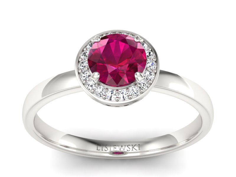 Pierścionek z rubinem i brylantami białe złoto - p16200br
