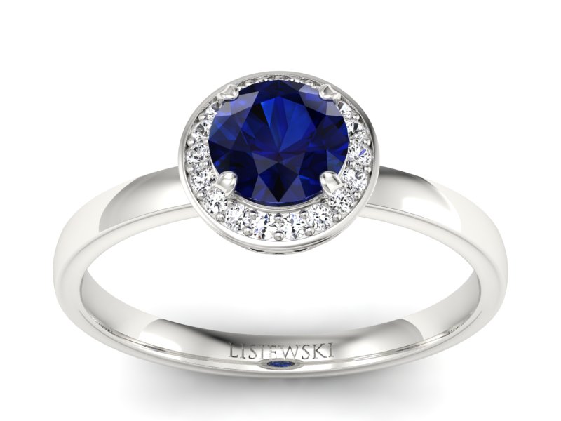 Pierścionek z szafirem i brylantami białe złoto - p16200bsz