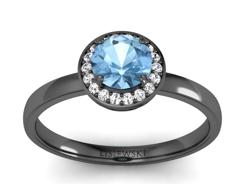Pierścionek z topazem i brylantami czarne złoto - p16200cza