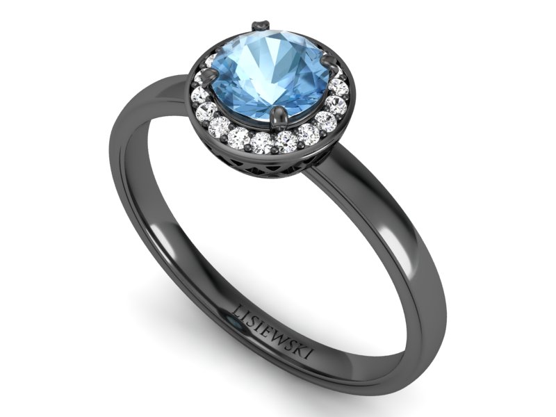 Pierścionek z topazem i brylantami czarne złoto - p16200cza — zdjęcie 3