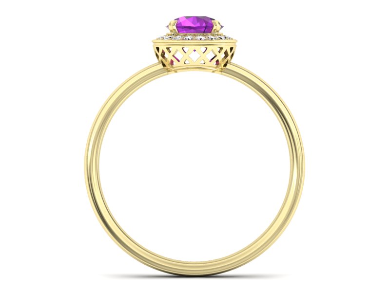 Pierścionek z ametystem i brylantami żółte złoto - p16200zat — zdjęcie 2