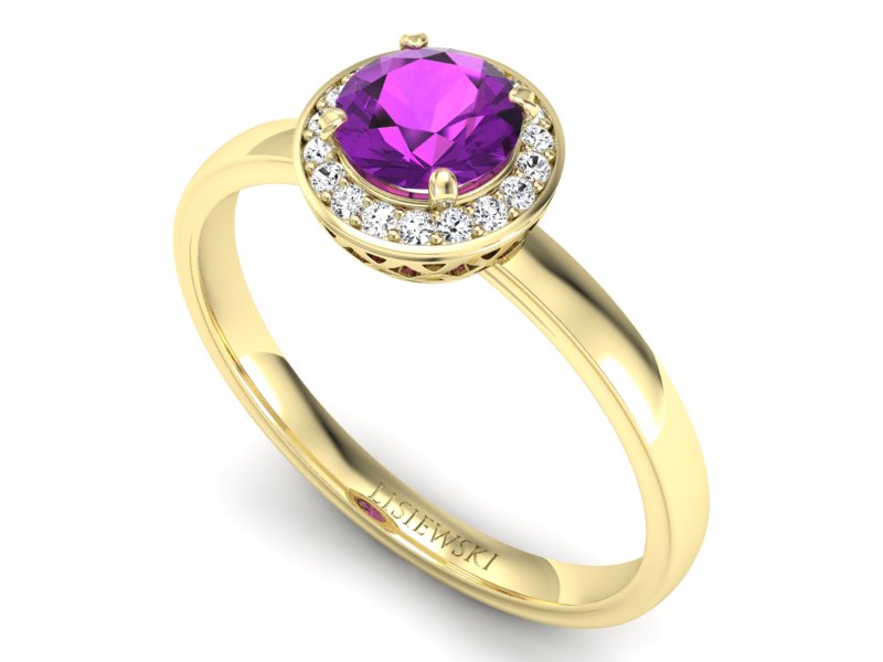 Pierścionek z ametystem i brylantami żółte złoto - p16200zat — zdjęcie 3