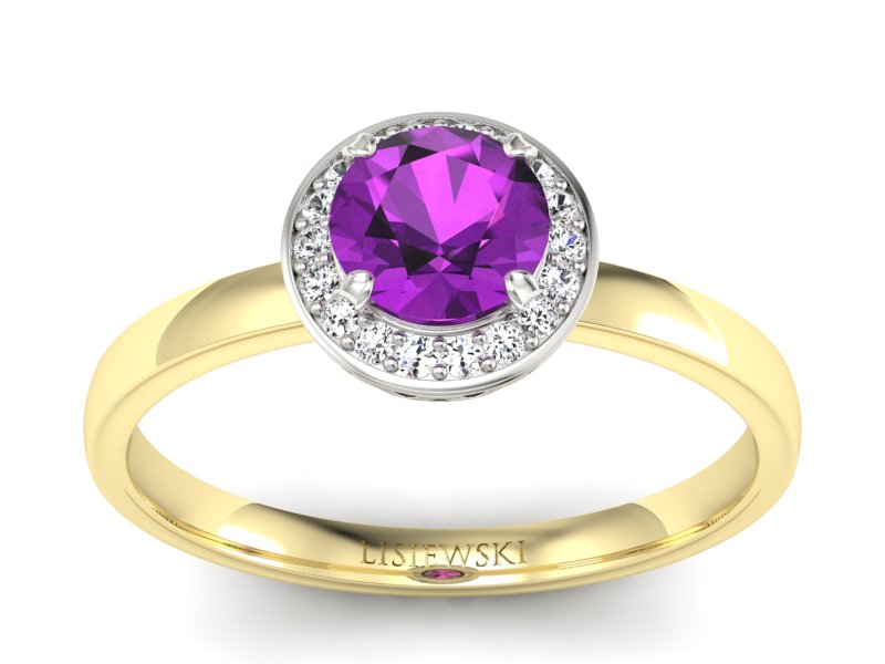 Złoty pierścionek z ametystem i brylantami - p16200zbat