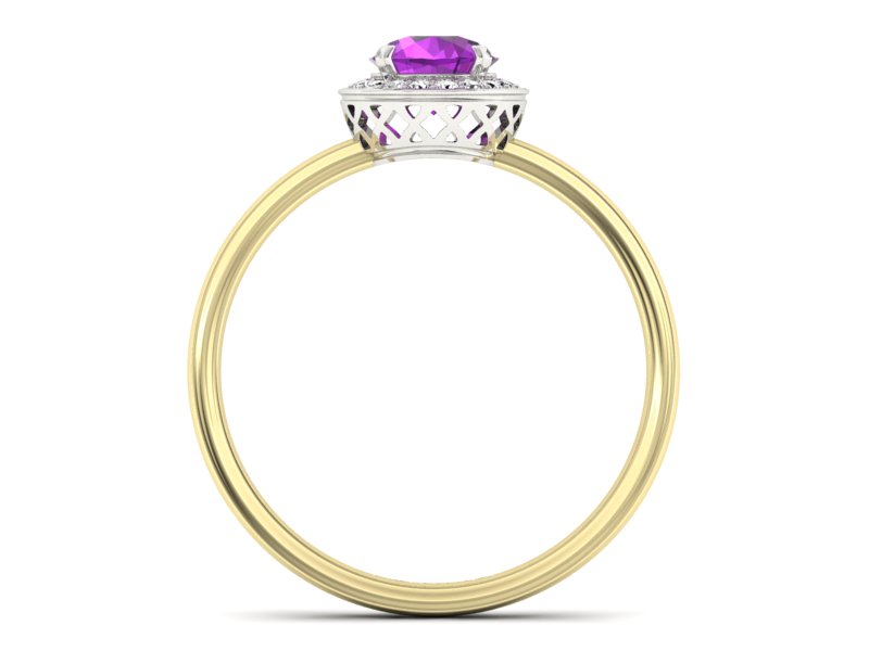 Złoty pierścionek z ametystem i brylantami - p16200zbat — zdjęcie 2