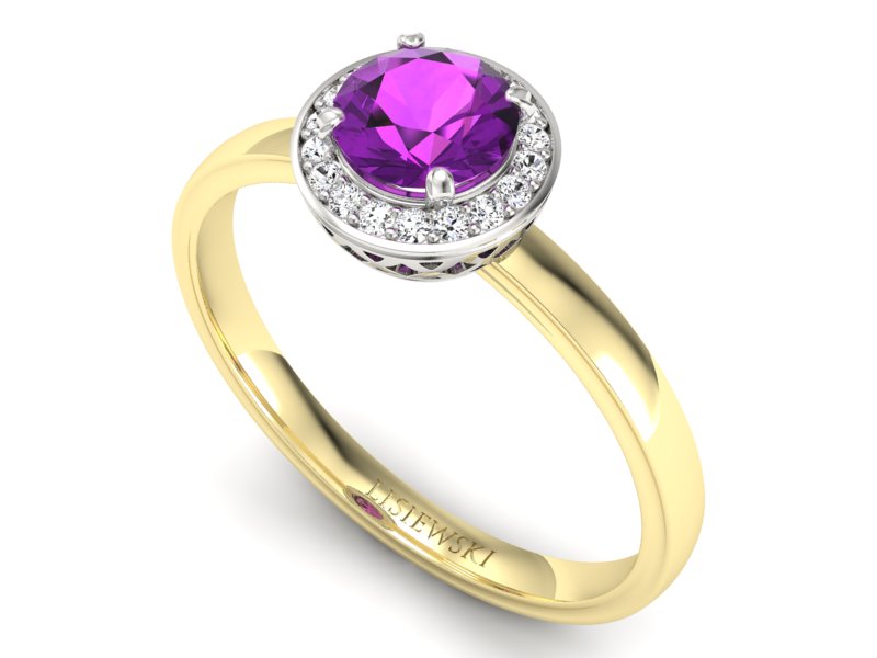 Złoty pierścionek z ametystem i brylantami - p16200zbat — zdjęcie 3