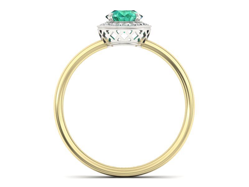 Złoty pierścionek ze szmaragdem i brylantami - p16200zbsm — zdjęcie 2
