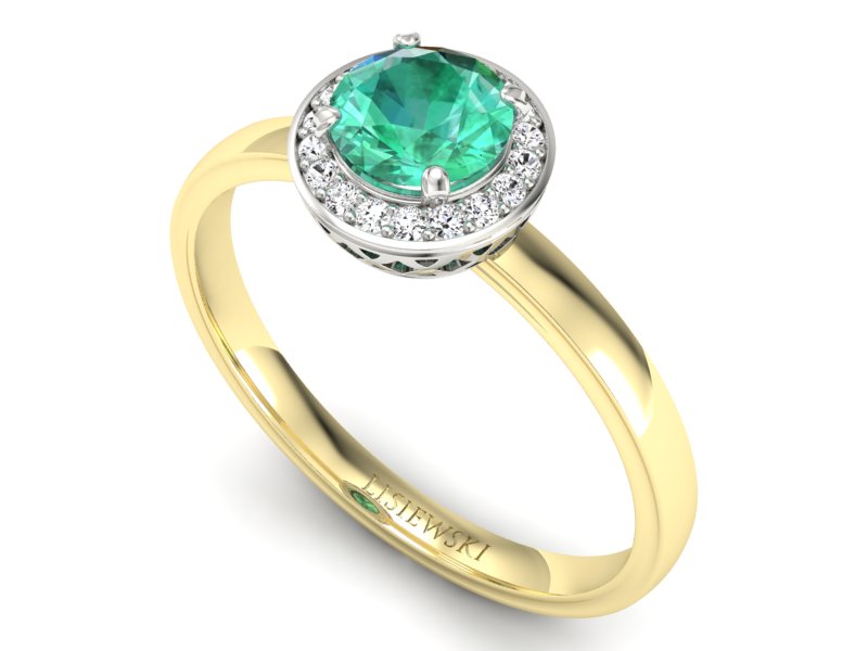 Złoty pierścionek ze szmaragdem i brylantami - p16200zbsm — zdjęcie 3