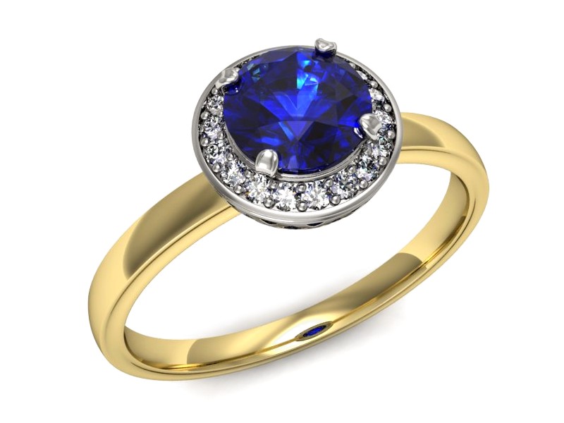 Złoty pierścionek z szafirem i diamentami - p16200zbszc — zdjęcie 4