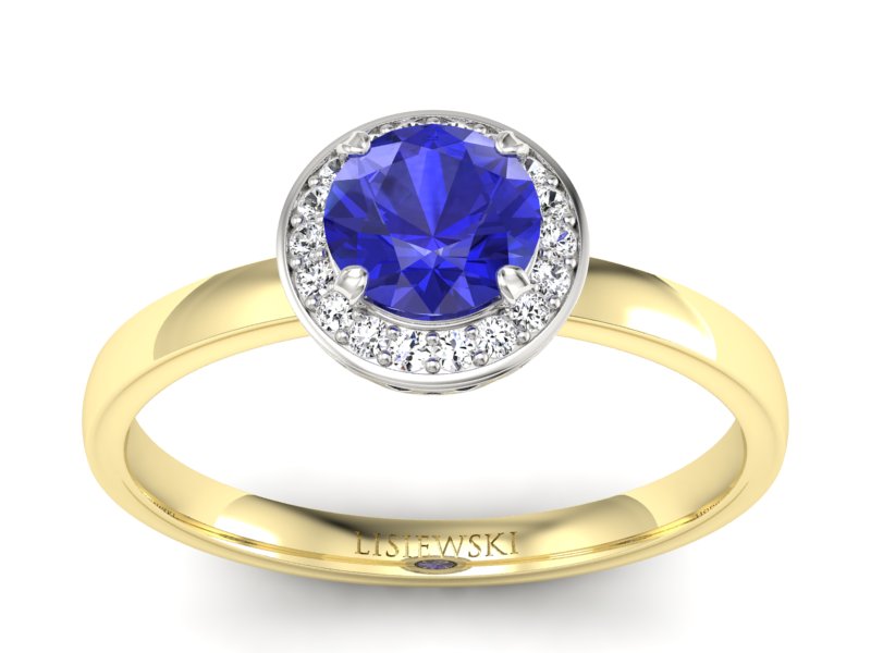 Złoty pierścionek z szafirem i diamentami - p16200zbszc