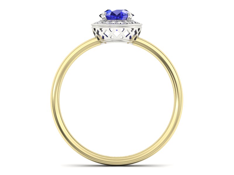 Złoty pierścionek z szafirem i diamentami - p16200zbszc — zdjęcie 2