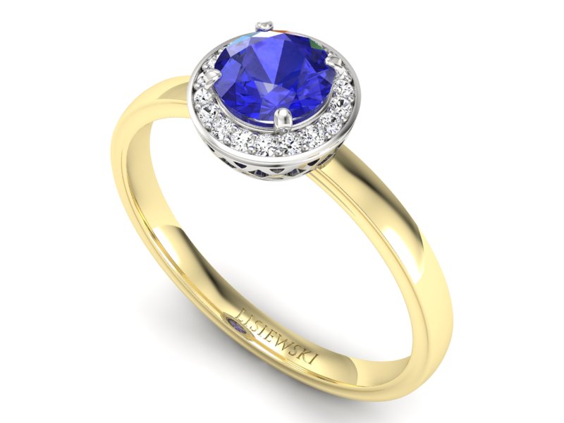 Złoty pierścionek z szafirem i diamentami - p16200zbszc — zdjęcie 3