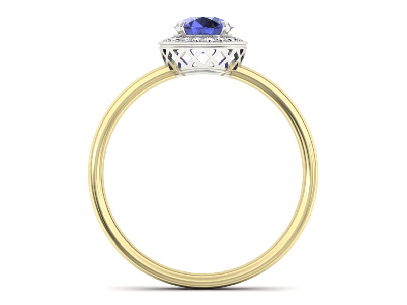 Złoty pierścionek z tanzanitem i brylantami - p16200zbt — zdjęcie 2