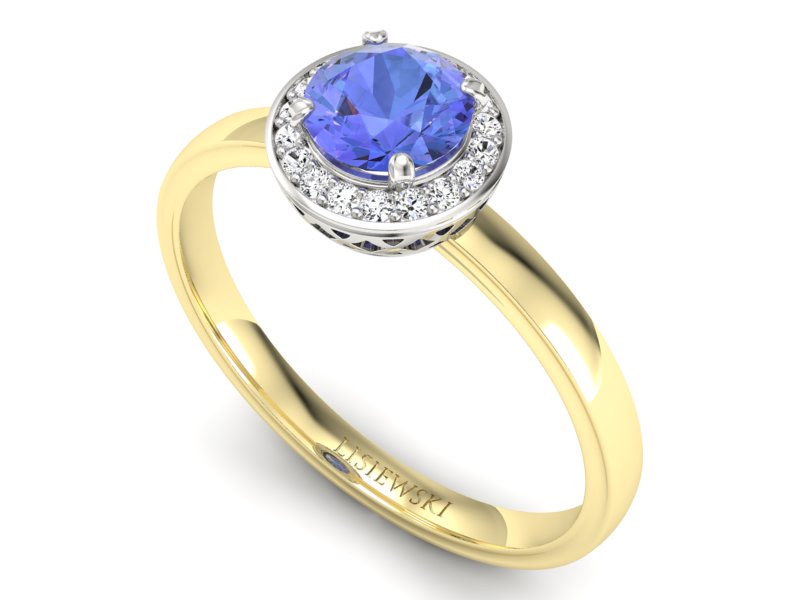 Złoty pierścionek z tanzanitem i brylantami - p16200zbt — zdjęcie 3