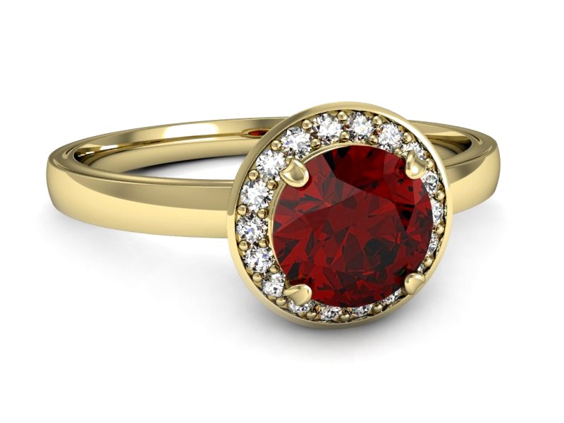 Złoty pierścionek z granatem i brylantami - p16200zgr — zdjęcie 5