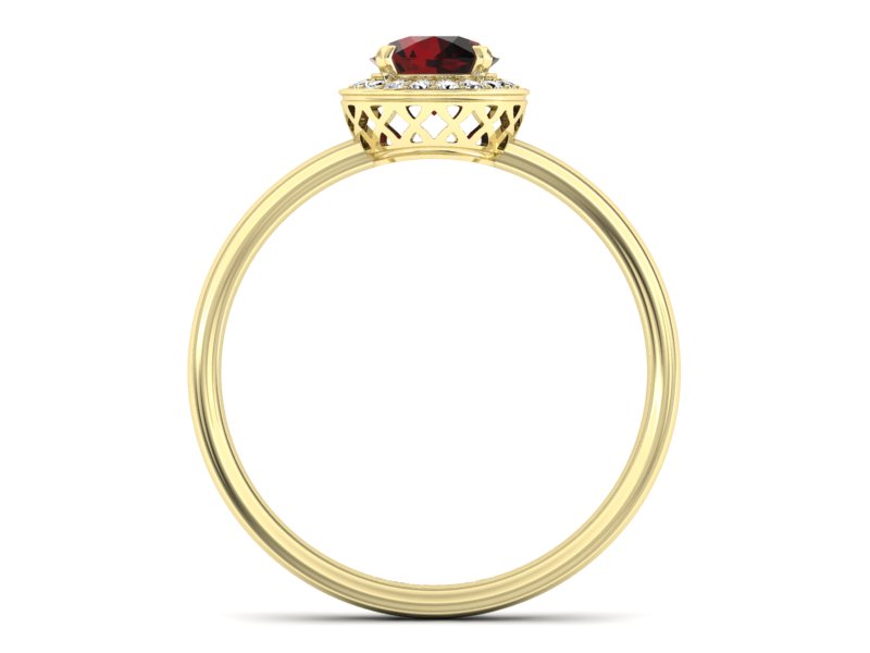 Złoty pierścionek z granatem i brylantami - p16200zgr — zdjęcie 2