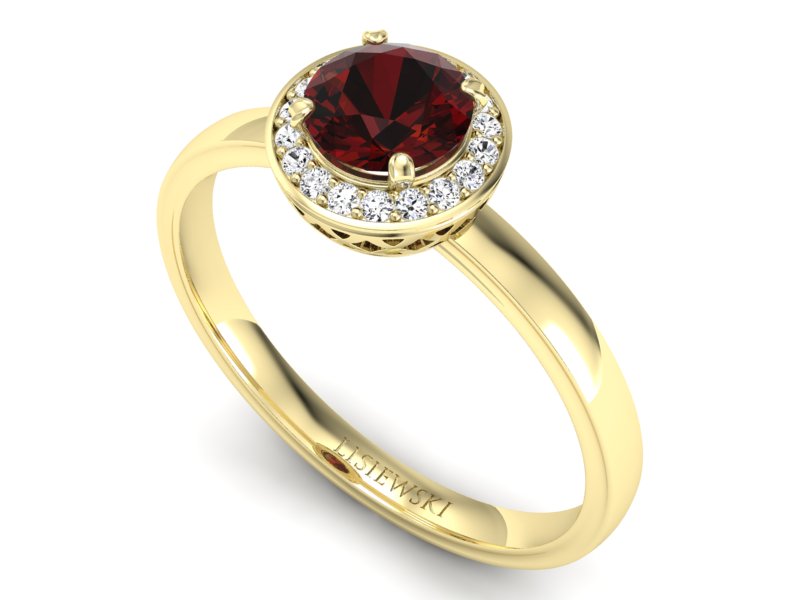 Złoty pierścionek z granatem i brylantami - p16200zgr — zdjęcie 3