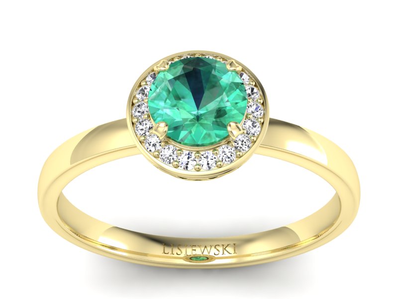 Złoty pierścionek ze szmaragdem i brylantami - p16200zsm