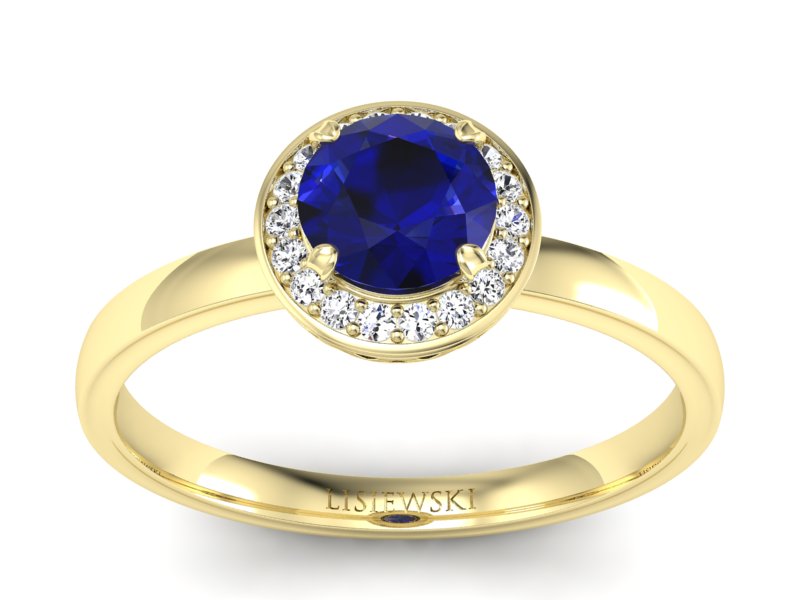 Pierścionek ze spinelem i diamentami żółte złoto - p16200zsp