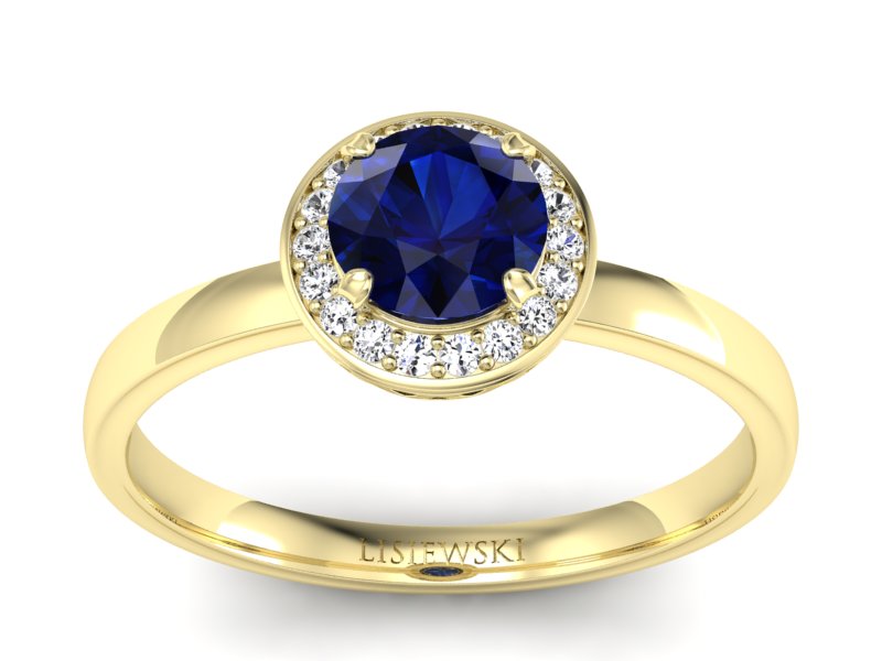 Złoty pierścionek z szafirem i brylantami - p16200zsz