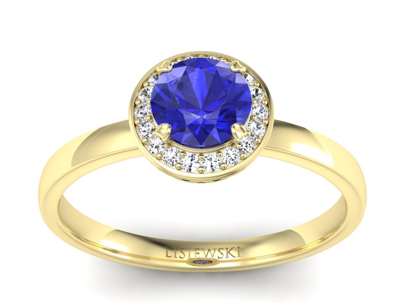 Złoty pierścionek z szafirem i diamentami - p16200zszc