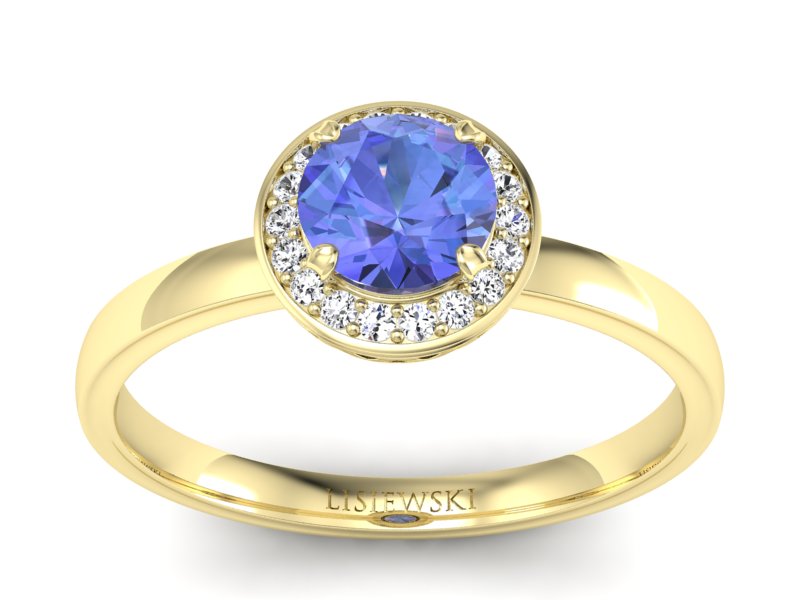Pierścionek z tanzanitem i brylantami żółte złoto - p16200zt