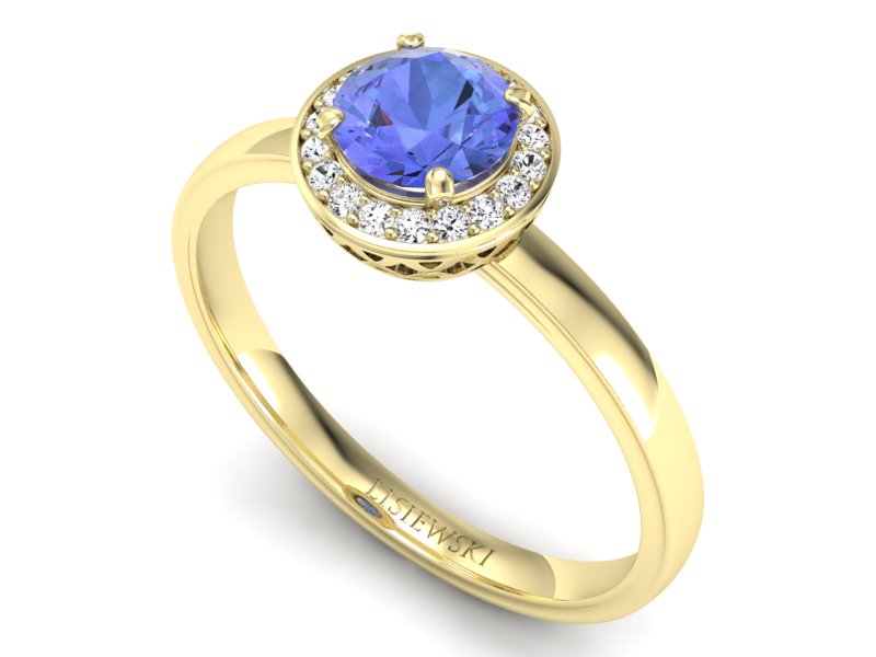Pierścionek z tanzanitem i brylantami żółte złoto - p16200zt — zdjęcie 3