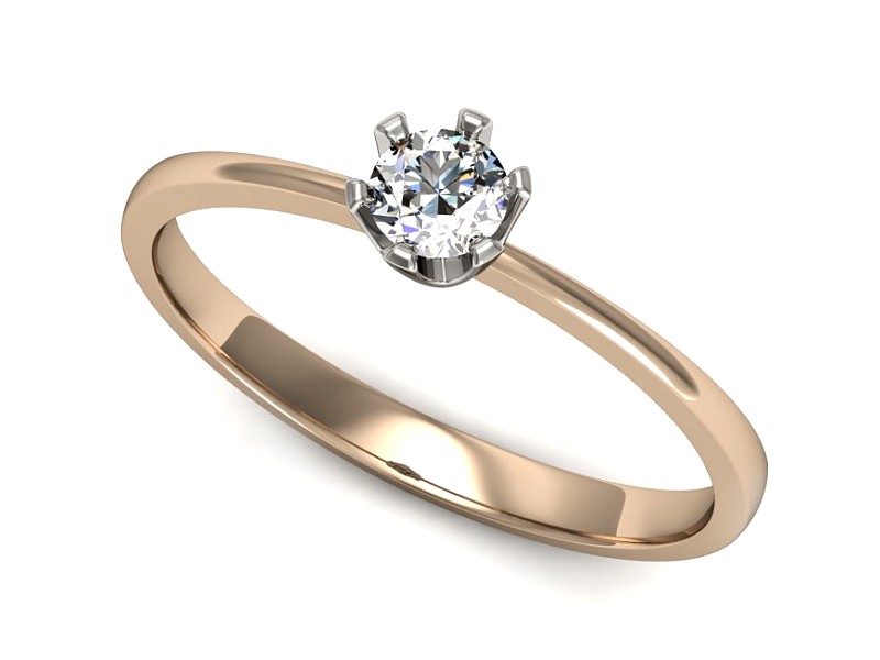 Pierścionek z brylantem różowe i białe złoto - p16201cb