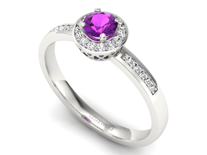 Pierścionek z ametystem i brylantami białe złoto - p16202bat — zdjęcie 3