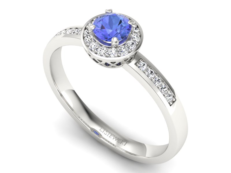 Złoty pierścionek z tanzanitem i brylantami - p16202bt — zdjęcie 3
