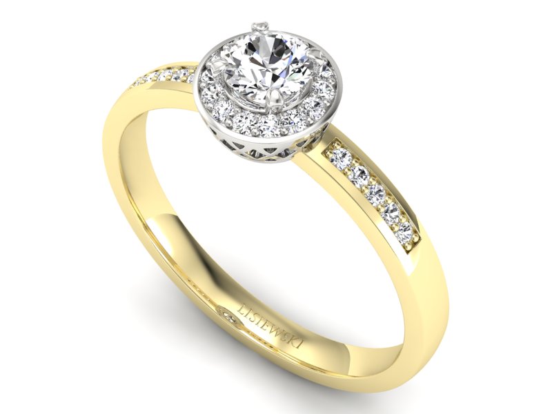 Złoty pierścionek z brylantami białe żółte złoto - p16202zb — zdjęcie 3