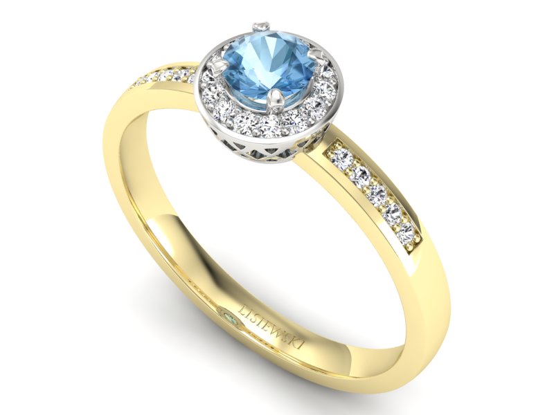 Pierścionek topaz i brylanty białe i żółte złoto - p16202zba — zdjęcie 3