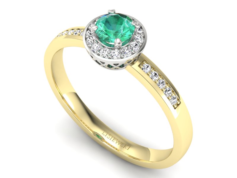 Złoty pierścionek ze szmaragdem i diamentami - p16202zbsm — zdjęcie 3
