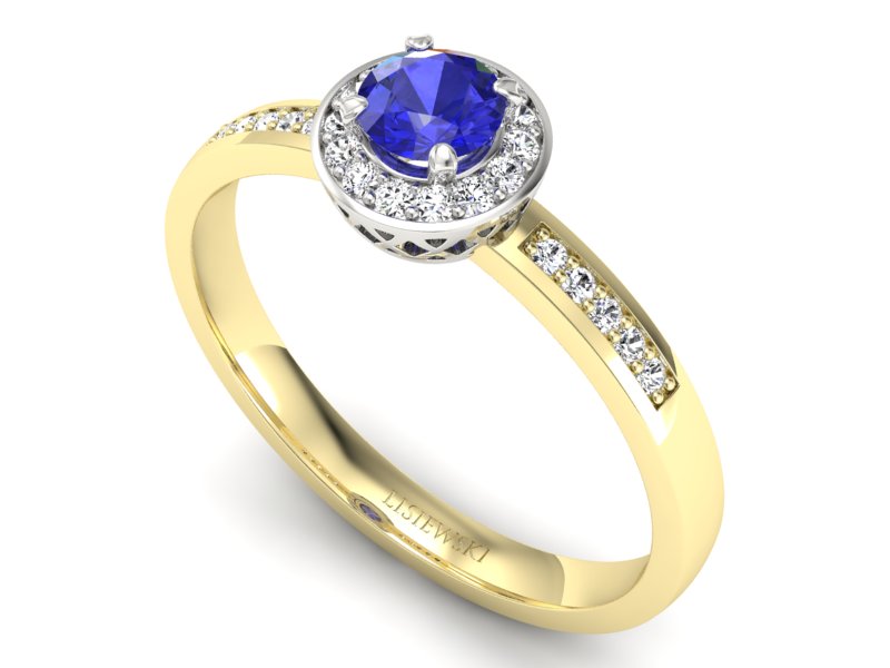 Pierścionek z brylantem i szafirem - p16202zbszc — zdjęcie 3