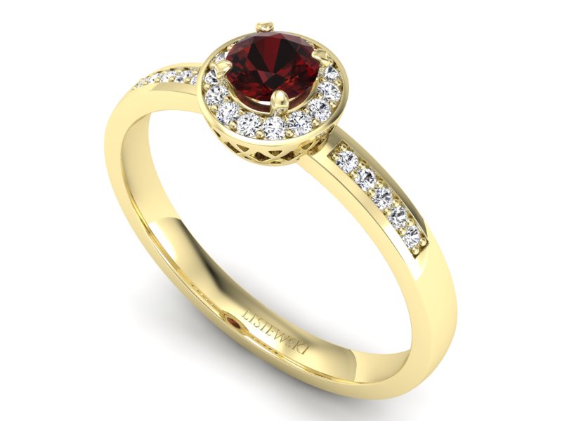 Złoty pierścionek z granatem i brylantami - p16202zgr — zdjęcie 3