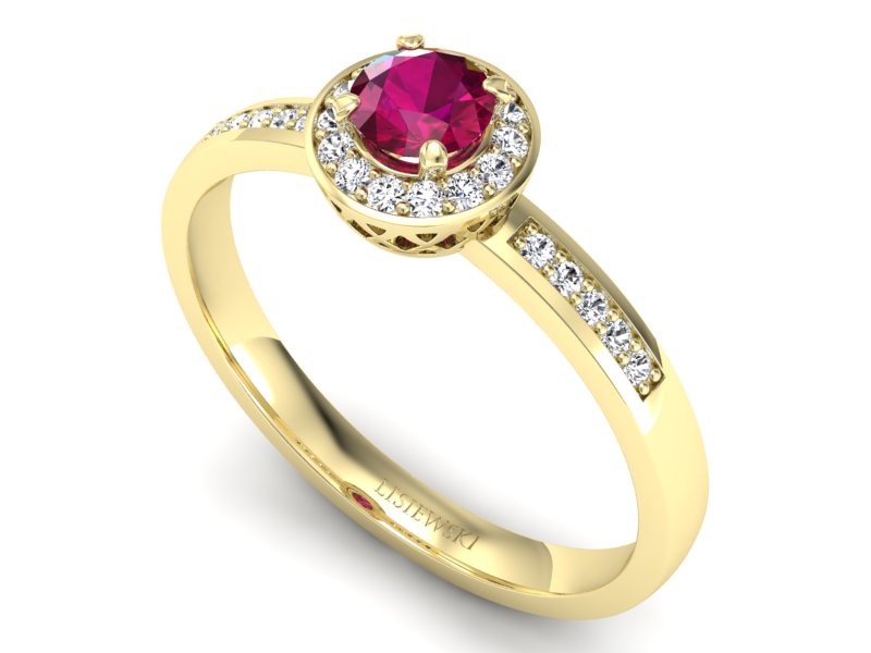 Pierścionek z rubinem i brylantami żółte złoto - p16202zr — zdjęcie 3