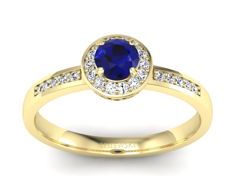 Pierścionek ze spinelem i diamentami żółte złoto - p16202zsp