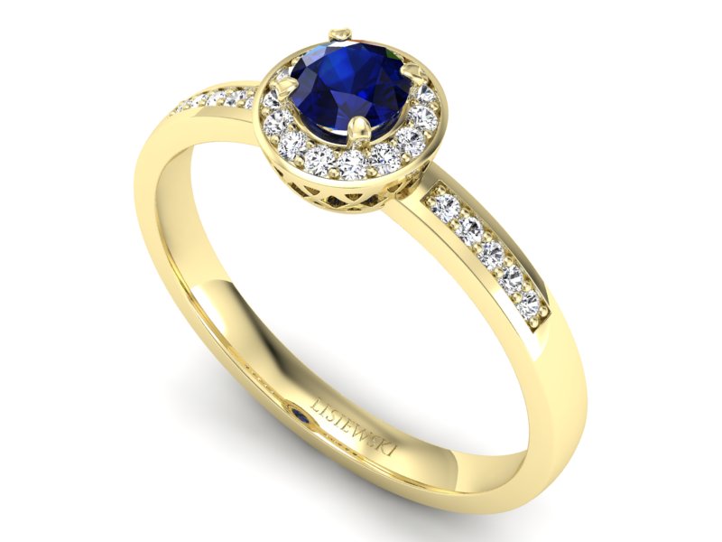 Złoty pierścionek z szafirem i diamentami - p16202zsz — zdjęcie 3