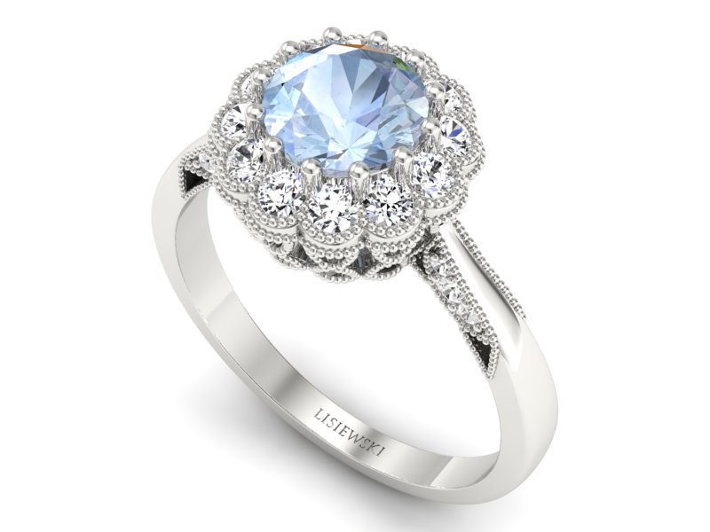 Pierścionek z topazem i brylantami białe złoto - p16203ba — zdjęcie 3