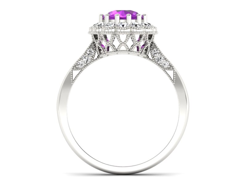 Pierścionek z ametystem i brylantami białe złoto - p16203bat — zdjęcie 2