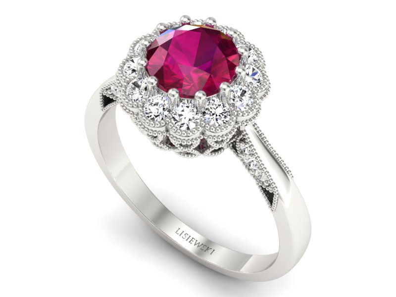 Pierścionek z rubinem i brylantami białe złoto - p16203br — zdjęcie 3