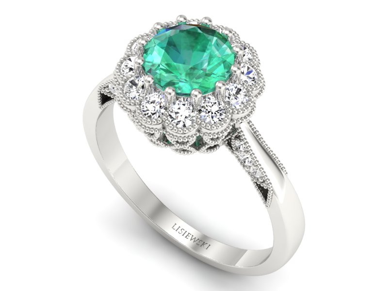 Złoty pierścionek ze szmaragdem i brylantami - p16203bsm — zdjęcie 3