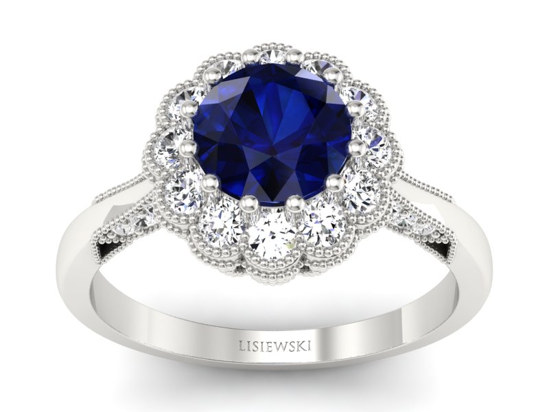 Pierścionek zaręczynowy z szafirem z brylantami - p16203bsz