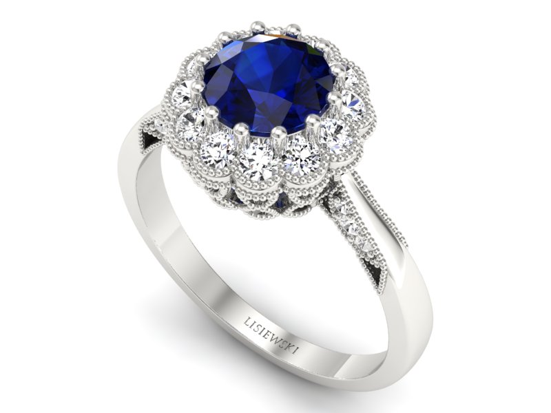 Pierścionek zaręczynowy z szafirem z brylantami - p16203bsz — zdjęcie 3