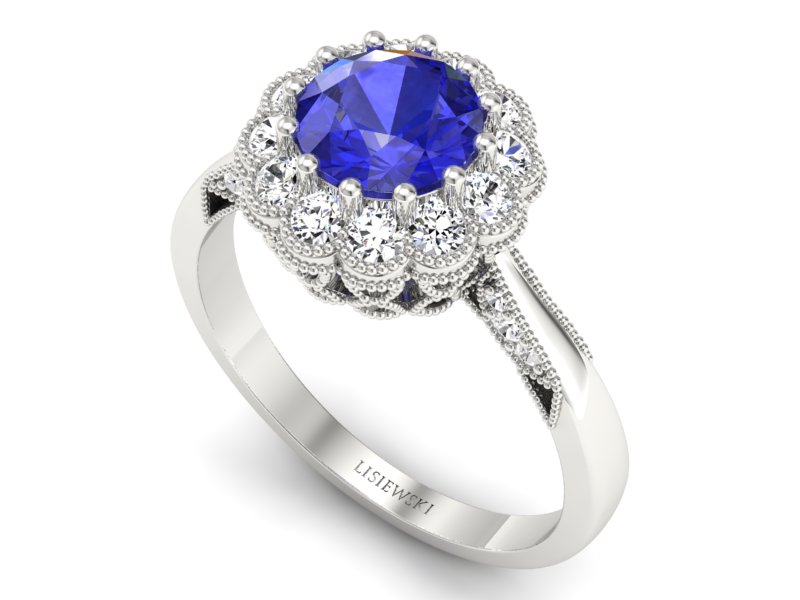 Pierścionek z szafirem z brylantami - p16203bszc — zdjęcie 3