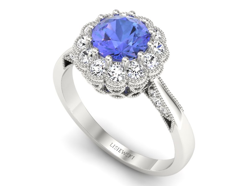 Pierścionek z tanzanitem białe złoto z brylantami - p16203bt — zdjęcie 3