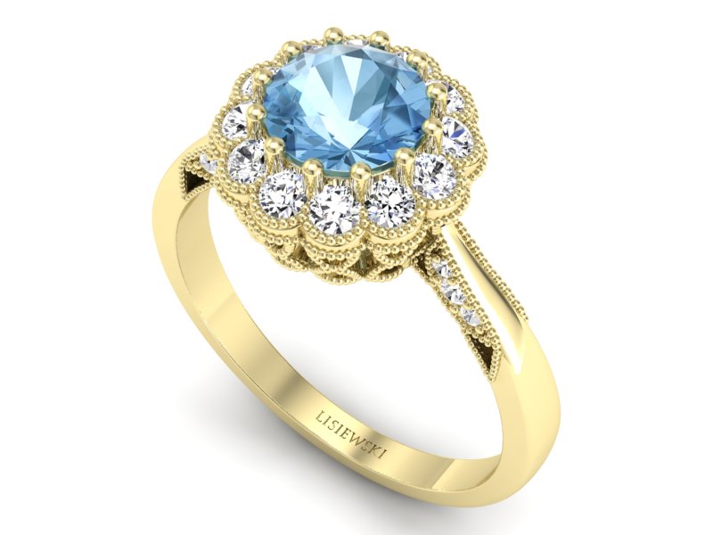 Pierścionek z topazem i brylantami żółte złoto - p16203za — zdjęcie 3