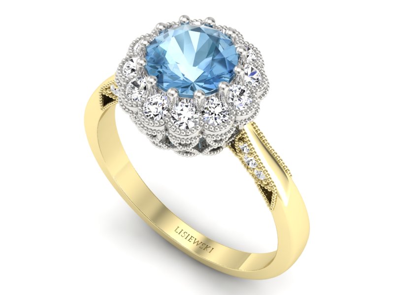 Pierścionek topaz i brylanty białe i żółte złoto - p16203zba — zdjęcie 3